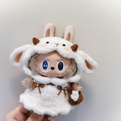 Labubu Sheep Cloak Out Fit Set - Winter White Cape with Horns (17cm)