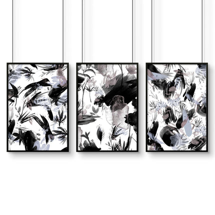 Black and white wall pictures | set of 3 wall art prints