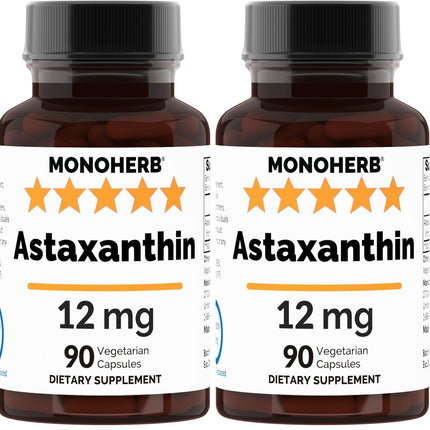 Astaxanthin 12 mg - 90 Veg Capsules (Pack of 2) | Vegan Antioxidant Supplement