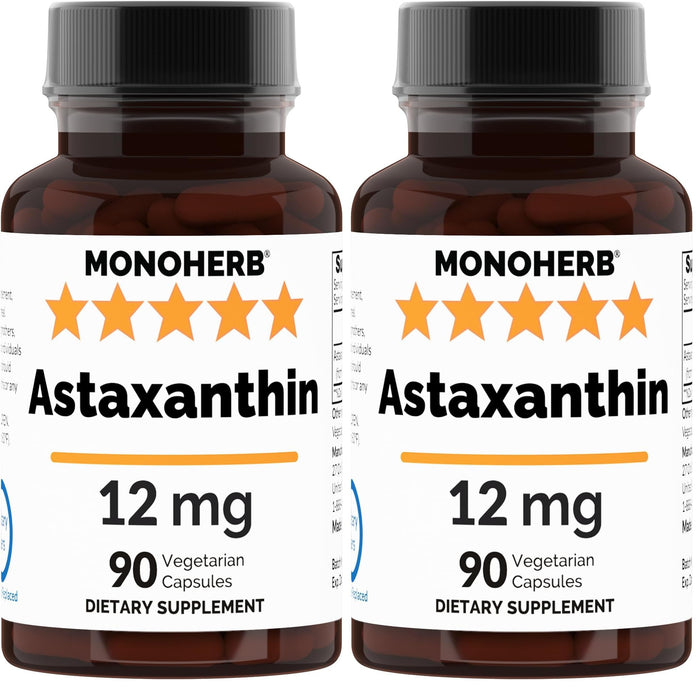 Astaxanthin 12 mg - 90 Veg Capsules (Pack of 2) | Vegan Antioxidant Supplement