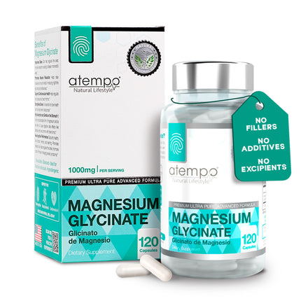 Atempo Magnesium Glycinate 1000mg – Chelated Capsule for Muscle Relaxation, Heart & Nerve Support | Vegan 120 Caps