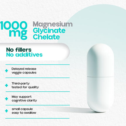 Atempo Magnesium Glycinate 1000mg – Chelated Capsule for Muscle Relaxation, Heart & Nerve Support | Vegan 120 Caps