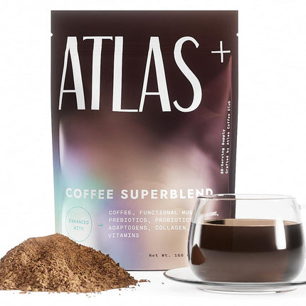 Atlas+ Coffee Superblend – Premium Mushroom Coffee with Collagen, Probiotics, D3 & B12 | 28 Servings