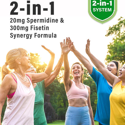 Spermidine & Fisetin Supplement – 20mg Spermidine, 300mg Fisetin | 60 Veggie Caps | Made in USA