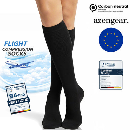 Compression Socks for Women & Men (20-30 mmHg) Knee-High Flight Socks, Calf Support for Travel, Running - Seamless Toe, Padded Heel and Sole