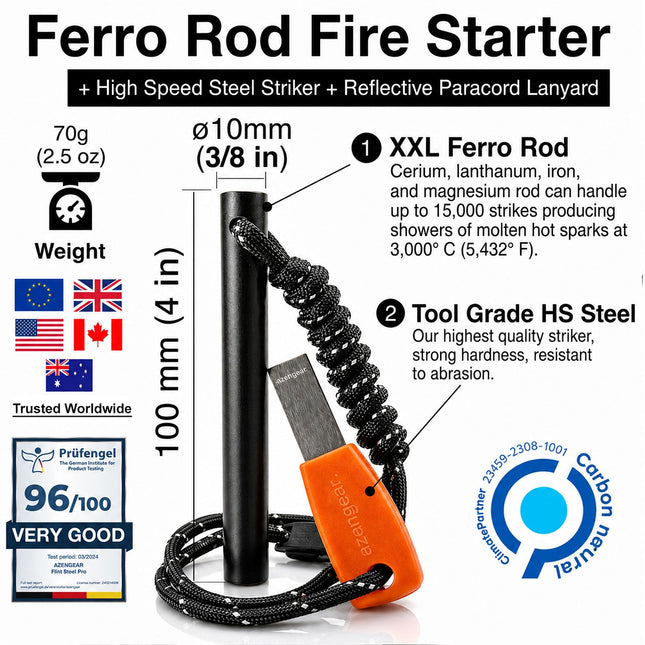 Ferro Rod, Firesteel, Fire Starter Kit (10cm x ⌀1cm)