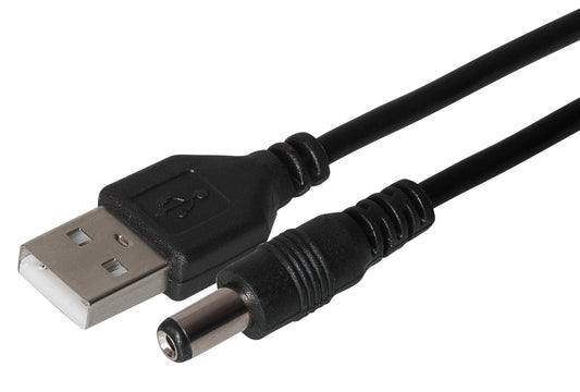 Maplin Power Supply Cable USB-A to 2.1 x 5.5 x 10mm Plug - Black, 1m