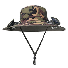 Outdoor Wide Brim Sun Hat With Solar Fan Wide Brim Solar Fan Outdoor Fishing Hat Solar USB Charging Solar Powered Hat Adjustable