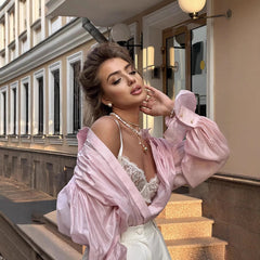 Ins French Lantern Sleeve Shirt Fashion Button Lapel Long Sleeved Tops Casual Women's Clothing