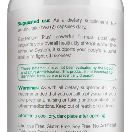 Bacterium Plus, Natural Product, Vegetarian Capsules, General Well-Being - 60 Count - Pack of 1