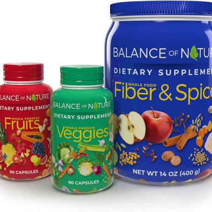 Balance of Nature Whole Health System – Fruits, Veggies & Fiber & Spice Supplements (30 Servings Each)