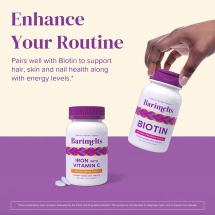 Barimelts Iron with Vitamin C | 90 Fast-Dissolving Tablets (Sugar-Free) for Women