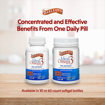 Barlean's Ideal Omega-3 Fish Oil Softgels 1000 mg – Orange Flavor, 60 ct