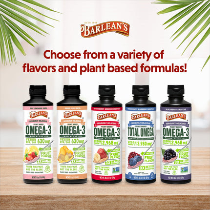 Barlean's Liquid Flaxseed, Borage & Algae Oils – Omega-3-6-9, Pomegranate Blueberry, Vegan EPA/DHA, 16 oz