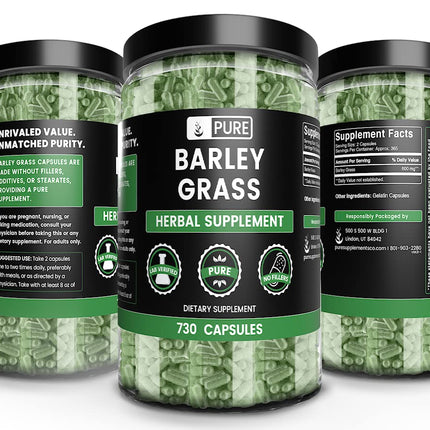Pure Barley Grass Capsules (730 Count) - No Magnesium or Rice Fillers | Always Pure