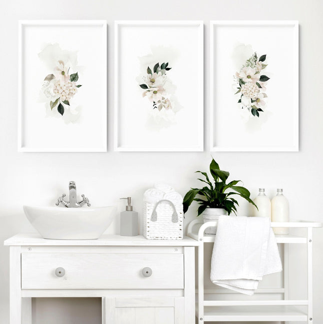 Bathroom Pictures for Wall – Shabby Chic Set of 3