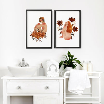 Framed pictures for bathrooms | set of 2 Ladies wall art prints