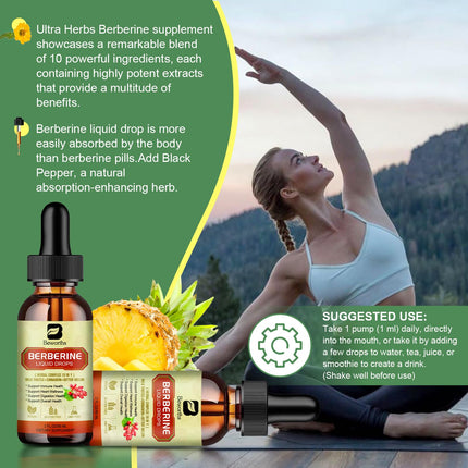 B BEWORTHS Berberine Drops – 3PC Berberine Supplement with Ceylon Cinnamon, Turmeric & Bitter Melon