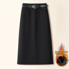 Brown A- Line Straight Skirt Retro Slit Hip Skirt