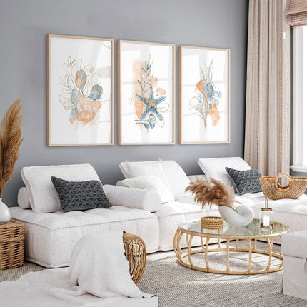 Beach theme decor wall art | Set of 3 wall art prints