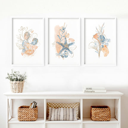 Beach theme decor wall art | Set of 3 wall art prints