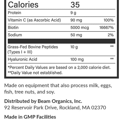 Beam Collagen Powder for Women – Grass-Fed, Hyaluronic Acid, Biotin | 15 Servings