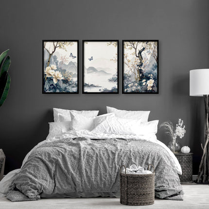 Bedroom Wall Ideas Pictures | Set of 3 Chinoiserie Wall art Prints