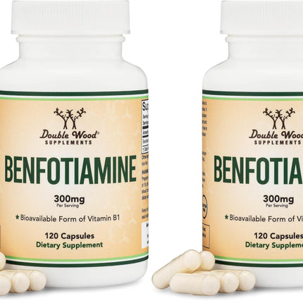 Double Wood Benfotiamine 300mg Servings – 2-Pack, 120 Capsules per Bottle, Third-Party Tested, Non-GMO