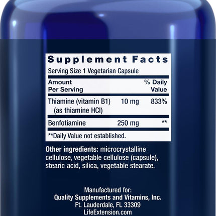 Life Extension Mega Benfotiamine 250 mg — 180 Veg Caps | Vitamin B1