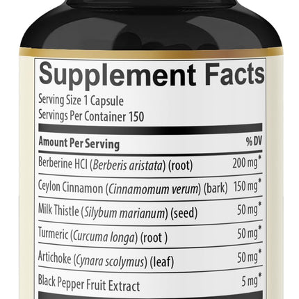 Berberine with Ceylon Cinnamon, Turmeric, Milk Thistle, Artichoke & Black Pepper - 150 Count