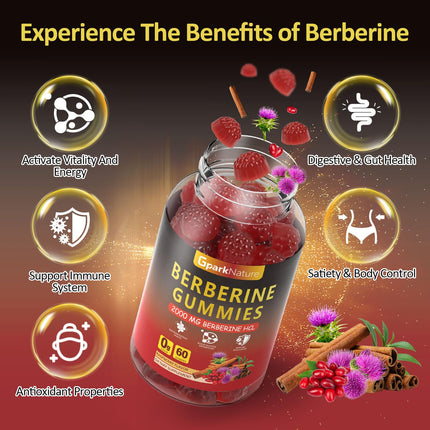Berberine Gummies 2000 mg – Sugar Free, Vegan Raspberry (2 Pack, 120 Count)