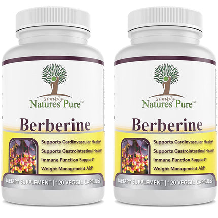 Simply Natures Pure Berberine HCl 500mg – 120 Capsules (Pack of 2) | Cardiovascular & GI Support