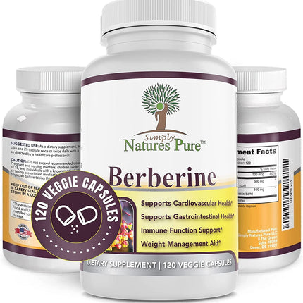Simply Natures Pure Berberine HCl 500mg – 120 Capsules (Pack of 2) | Cardiovascular & GI Support