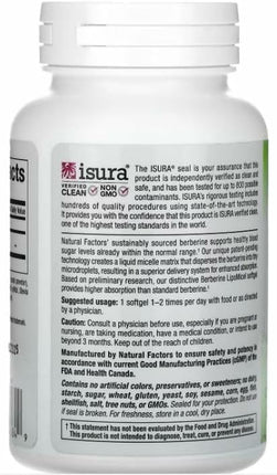 Natural Factors Berberine LipoMicel Matrix – 500 mg per Capsule, 60 Liquid Softgels