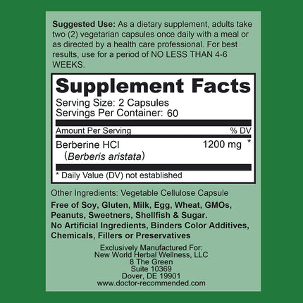 Berberine Plus 1200 mg | Doctor Recommended Supplements | 120 Veggie Capsules (Pack of 2)