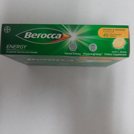 Berocca Energy Mango-Orange Flavor Effervescent Tablets – Vitamin B & C, 45 Count