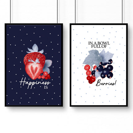 Prints for a kitchen wall | Set of 2 Berries wall art