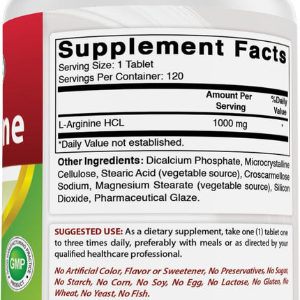 Best Naturals 3 Pack L-Arginine 1000 mg 120 Tablets - Pharmaceutical Grade L Arginine Supplement Promotes Nitric Oxide Synthesis (Total 360 Tablets)