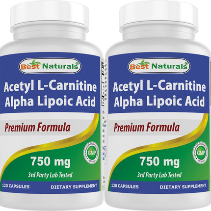 Best Naturals Acetyl L-Carnitine + Alpha Lipoic Acid 750 mg | 120 Capsules (Pack of 2)