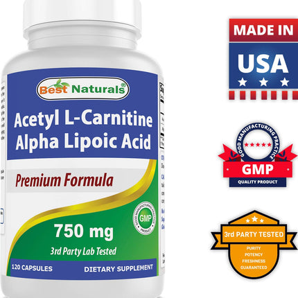 Best Naturals Acetyl L-Carnitine + Alpha Lipoic Acid 750 mg | 120 Capsules (Pack of 2)