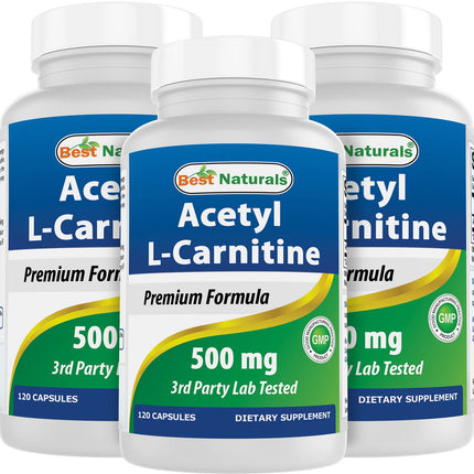 Best Naturals Acetyl L-Carnitine 500mg – 120 Servings (3 Pack) | Non-GMO & Gluten Free