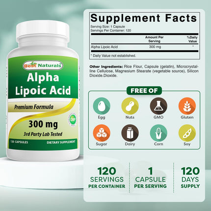 Best Naturals Alpha Lipoic Acid 300 mg – 120 Capsules (Pack of 2)