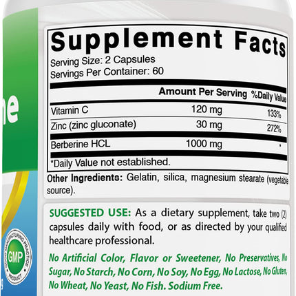 Best Naturals Berberine Plus 1000 mg/Serving - 120 Capsules (120 Count Pack of 3)