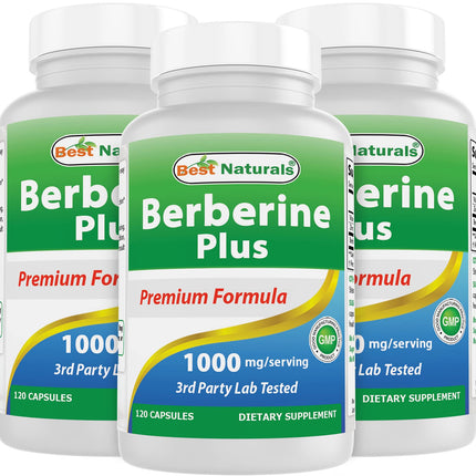 Best Naturals Berberine Plus 1000 mg/Serving - 120 Capsules (120 Count Pack of 3)