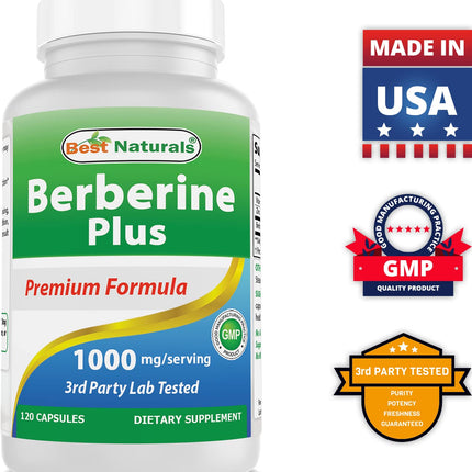 Best Naturals Berberine Plus 1000 mg/Serving - 120 Capsules (120 Count Pack of 3)