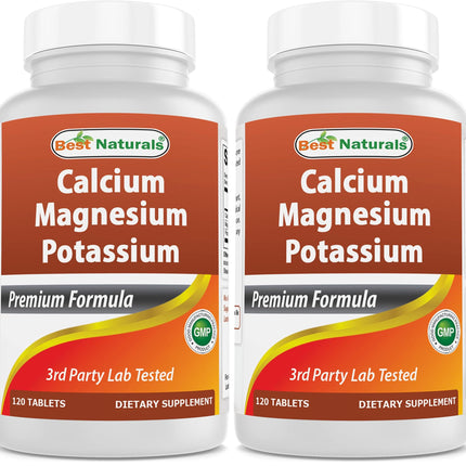 Best Naturals Calcium Magnesium Potassium - 120 Tablets (Pack of 2) | Non-GMO & Gluten Free