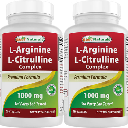 Best Naturals L-Arginine L-Citrulline Complex 1000 mg - 250 Tablets (Pack of 2)