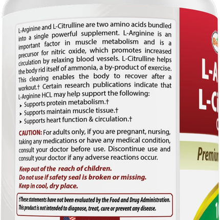 Best Naturals L-Arginine L-Citrulline Complex 1000 mg - 250 Tablets (Pack of 2)