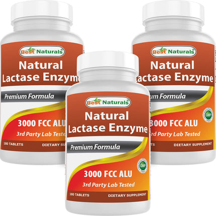 Best Naturals Fast Acting Lactase Enzyme 3000 FCC ALU - 180 Tablets (Pack of 3)