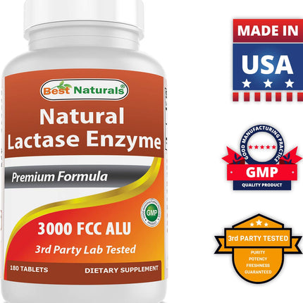 Best Naturals Fast Acting Lactase Enzyme 3000 FCC ALU - 180 Tablets (Pack of 3)